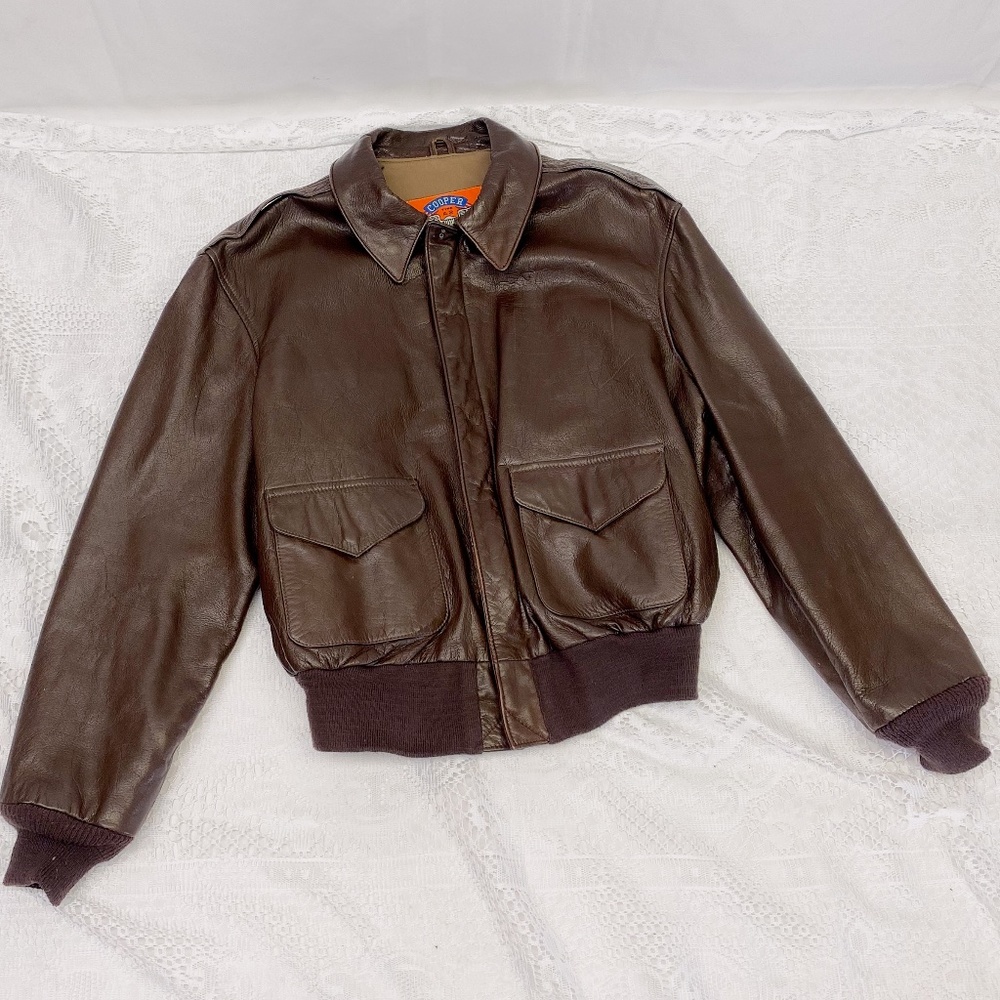 Vintage Cooper Flight Type A2 Goatskin Leather Bomber Jacket US Air Force 44R